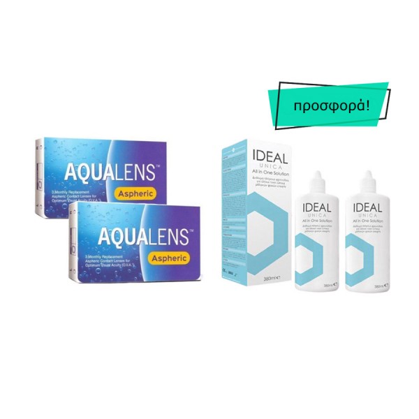 Aqualens Aspheric πακέτο 6 φακών (3 ζεύγη) + 2 Ideal Unica 380ml